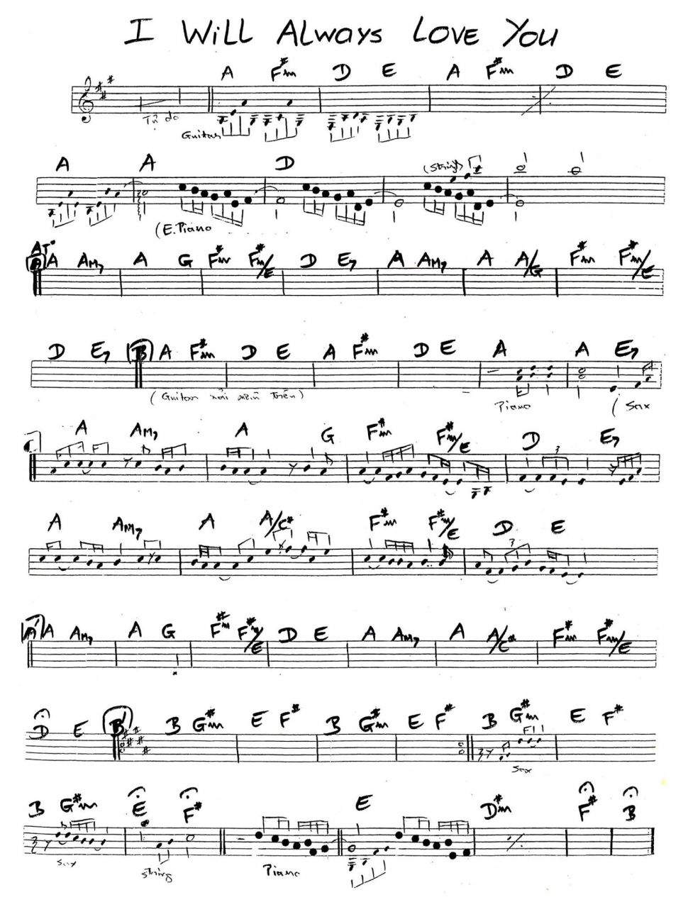 I Will Always Love You sheet