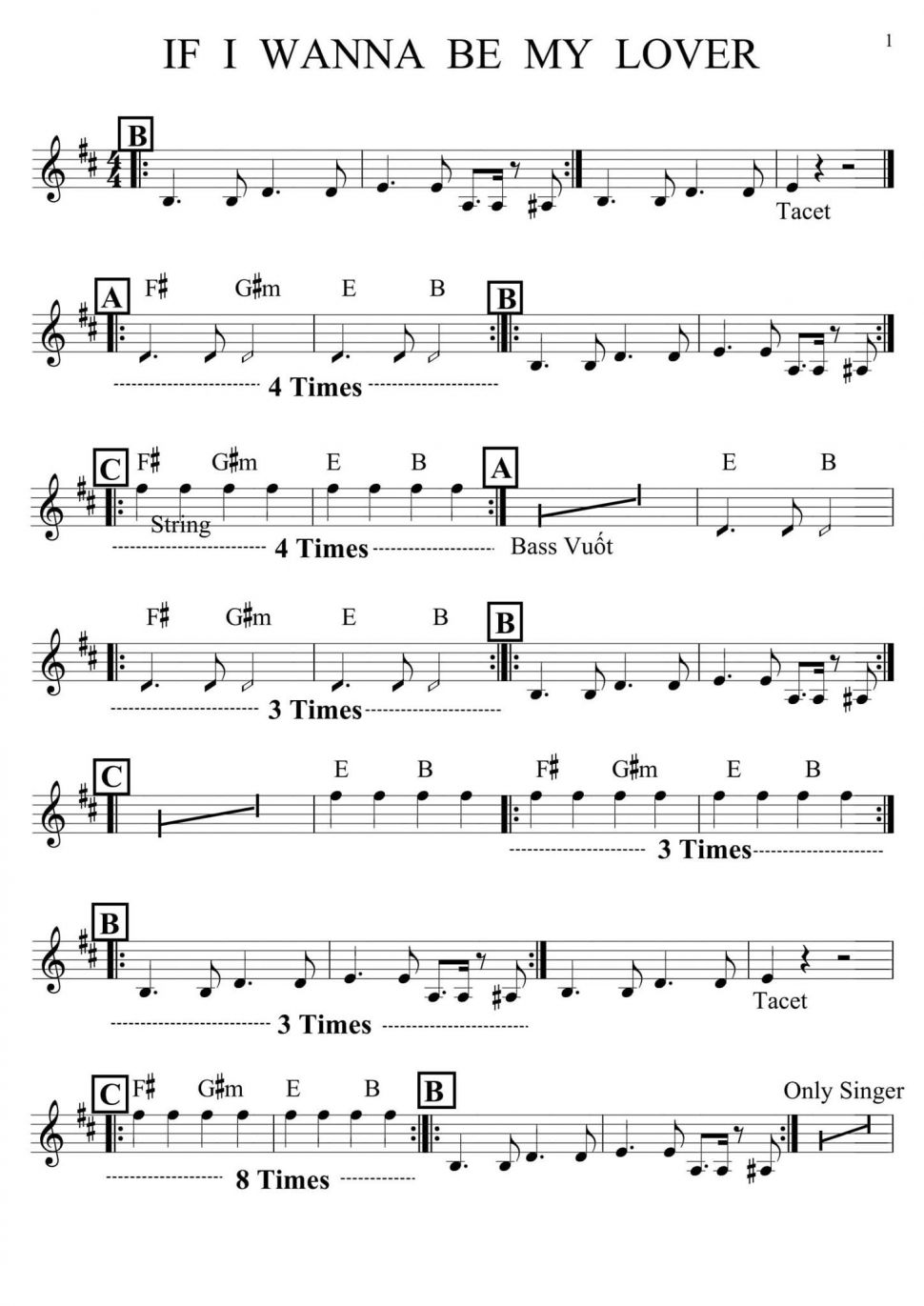 If I Wanna Be My Lover sheet