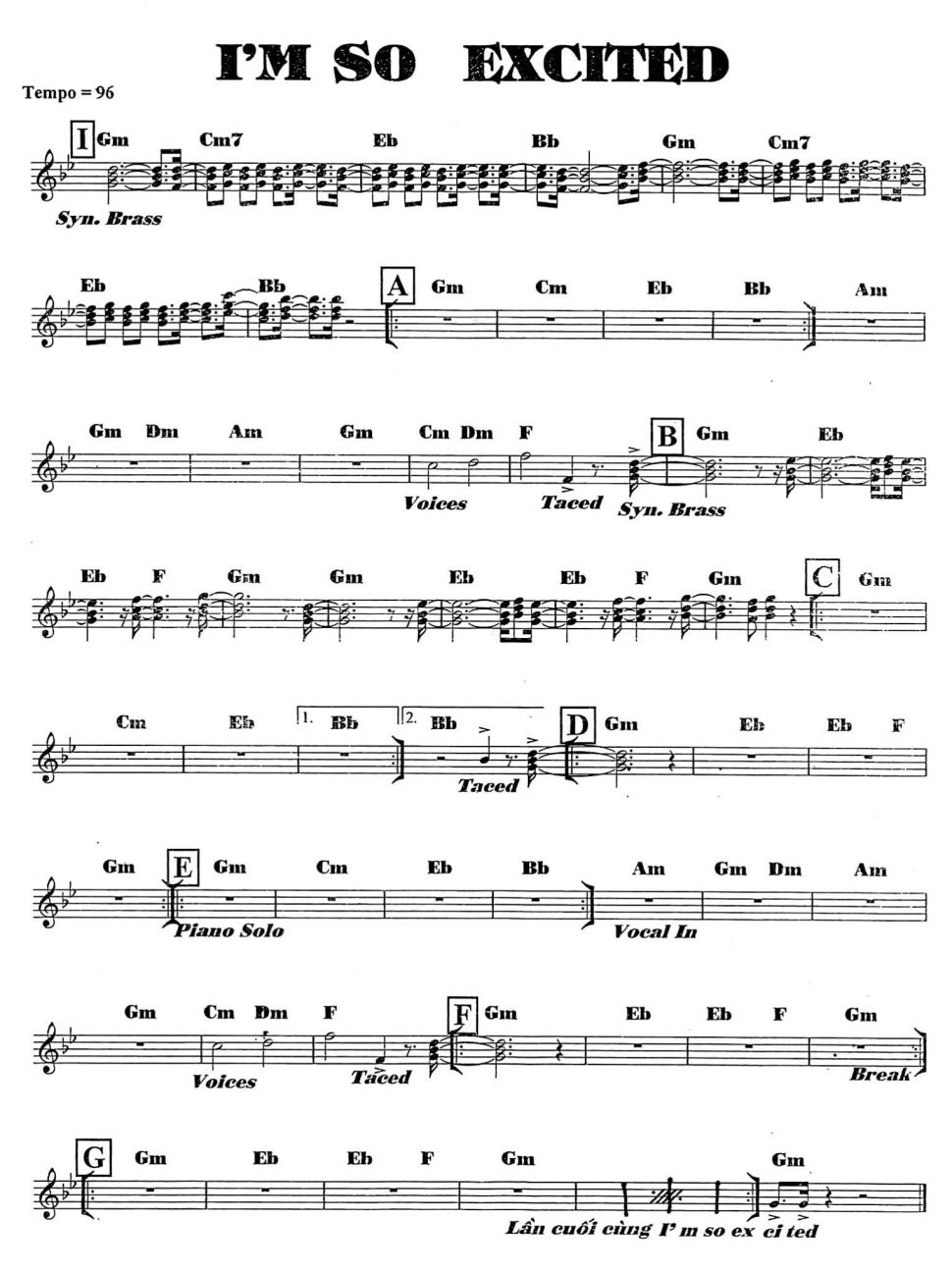 I'm So Excited sheet