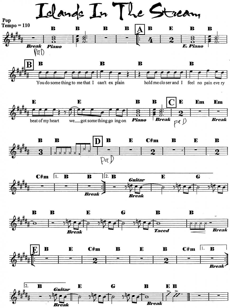 Islands In The Stream sheet