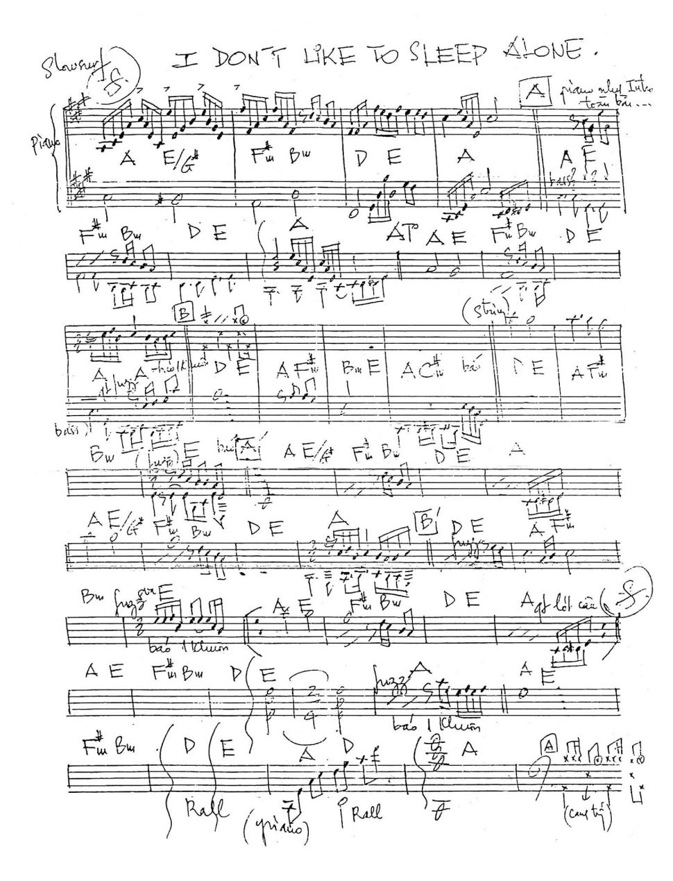 I Don't Like To Sleep Alone sheet