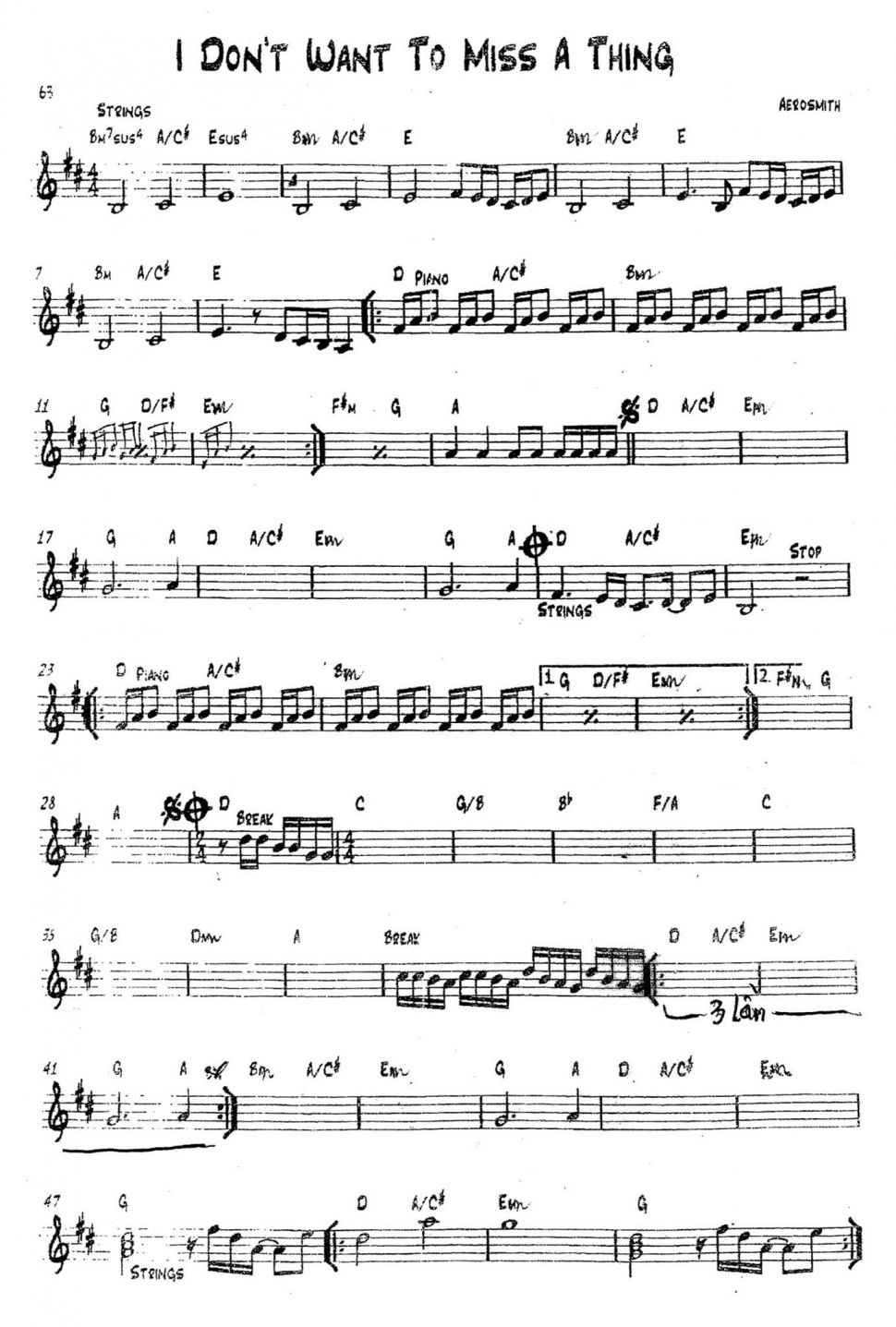 I Don't To Miss A Thing sheet