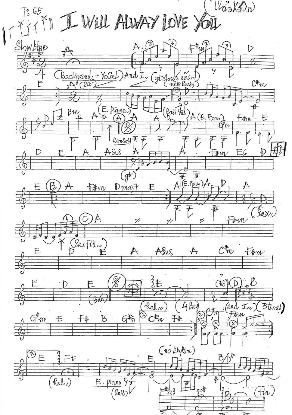 I Will Alway Love You sheet