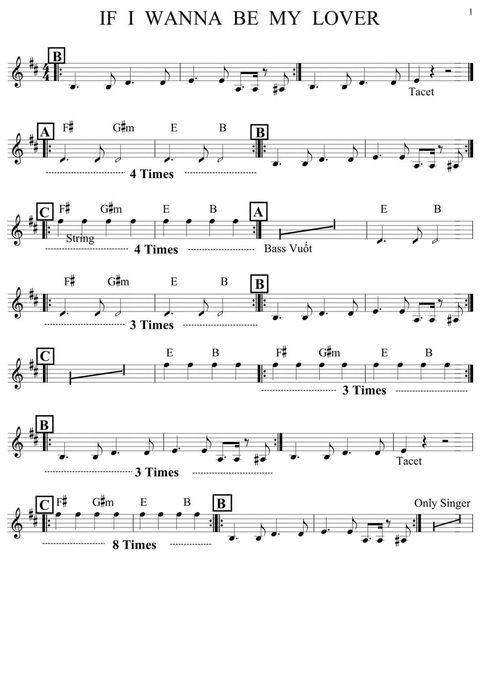 If I Wanna Be My Lover sheet