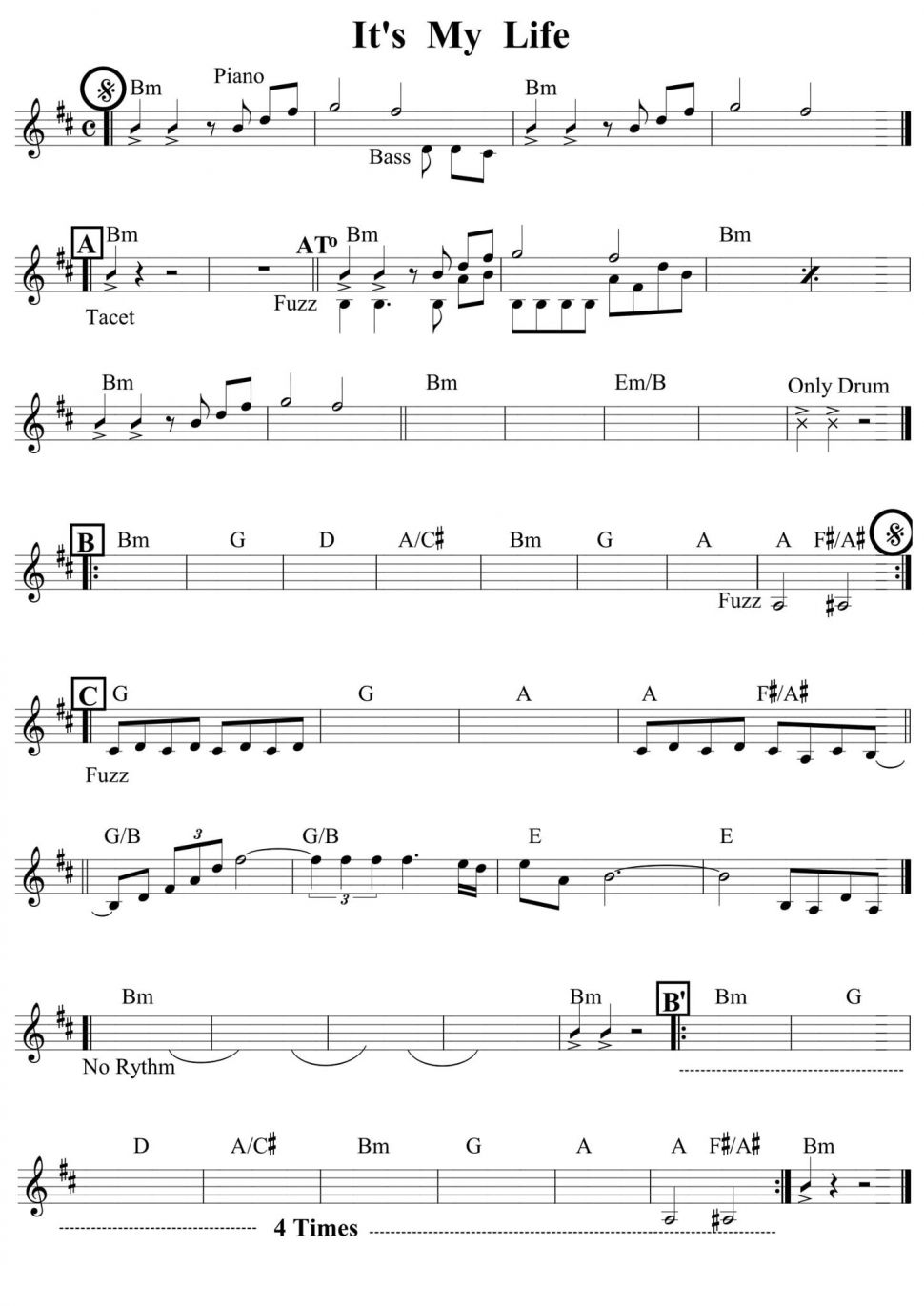 It's My Life sheet It's My Life sheet