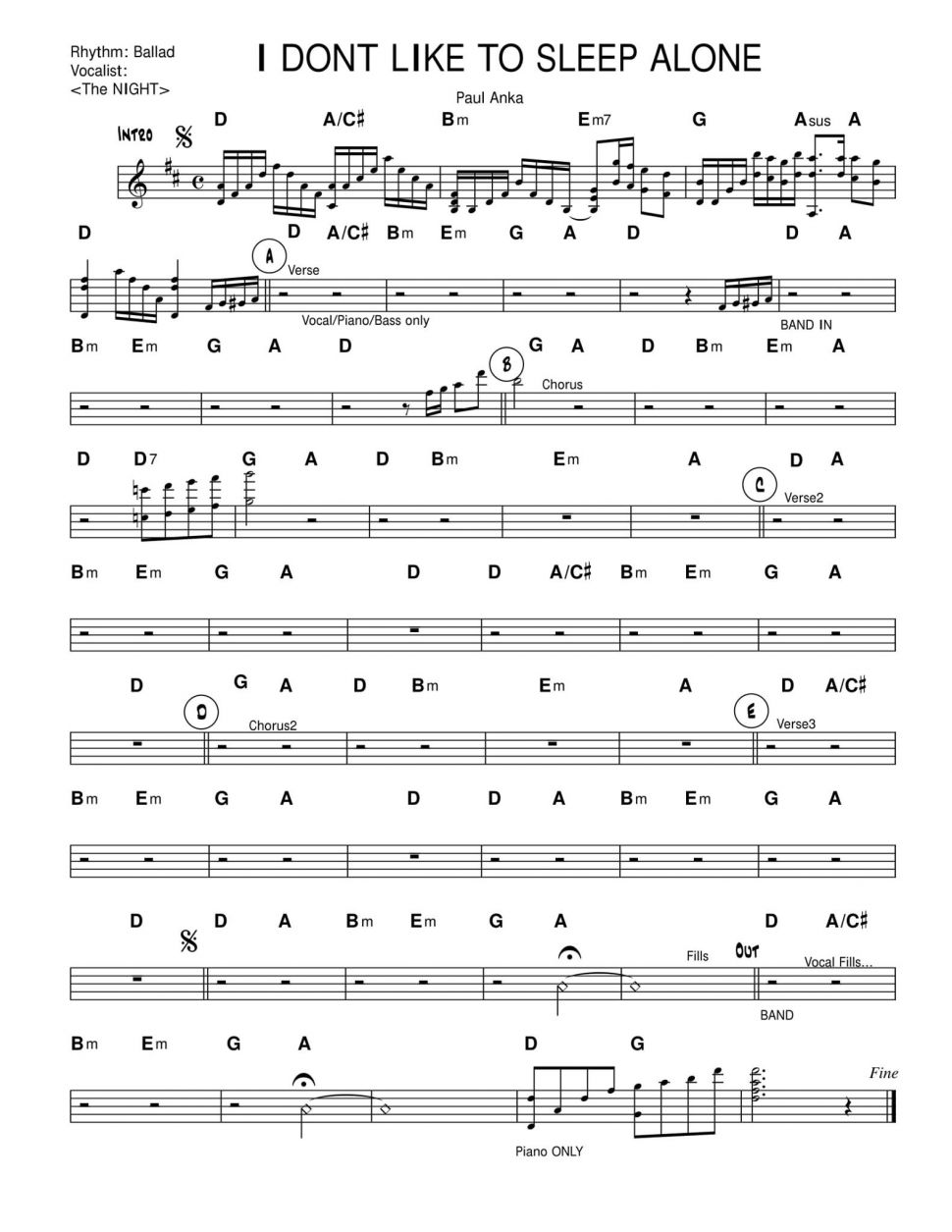 I Don't Like To Sleep Alone sheet