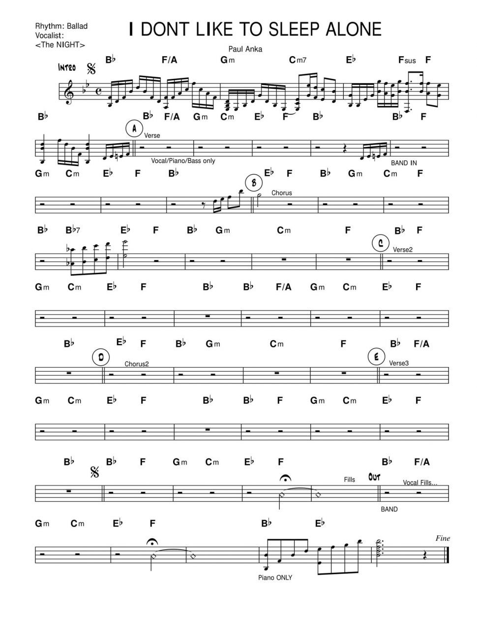 I Dont Like To Sleep Alone sheet