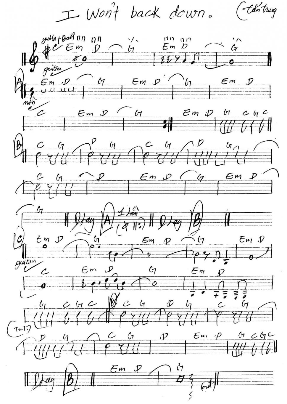 I Won't Back Down sheet