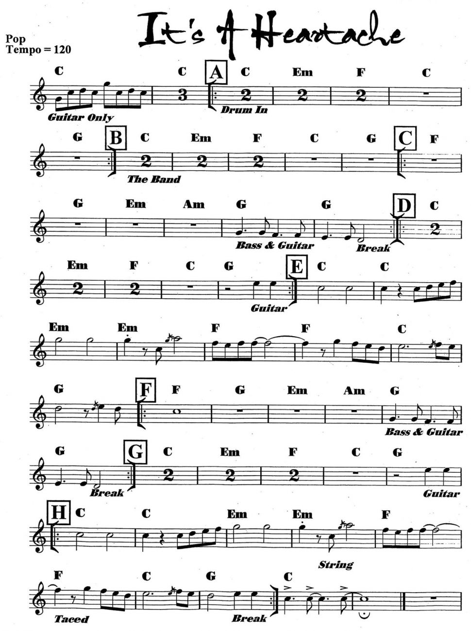 It's A Heartache sheet