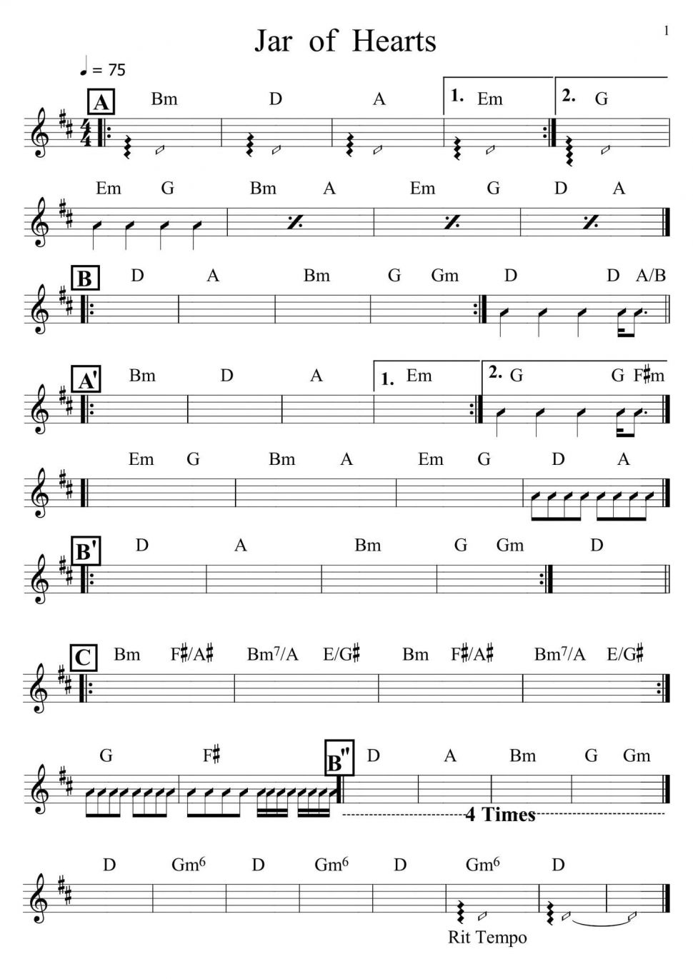 Jar of hearts sheeet