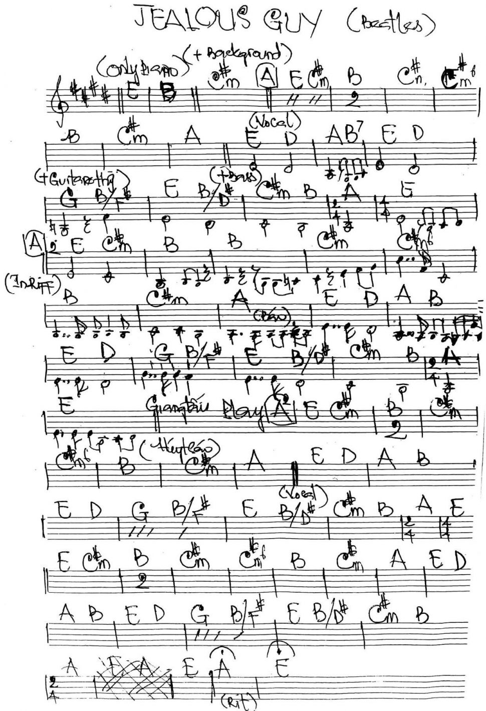 Jealous guy sheet