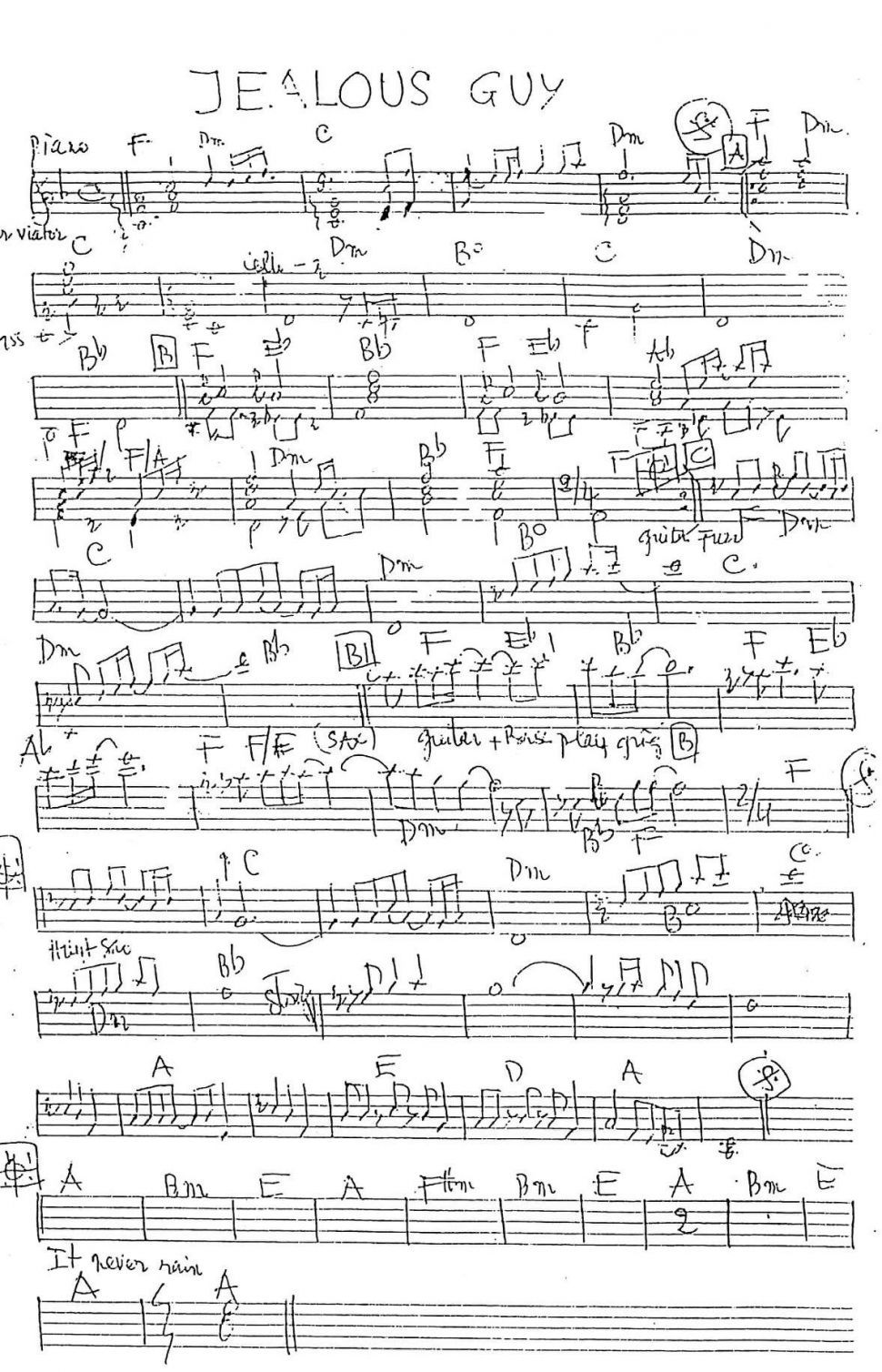 Jealous guy sheet