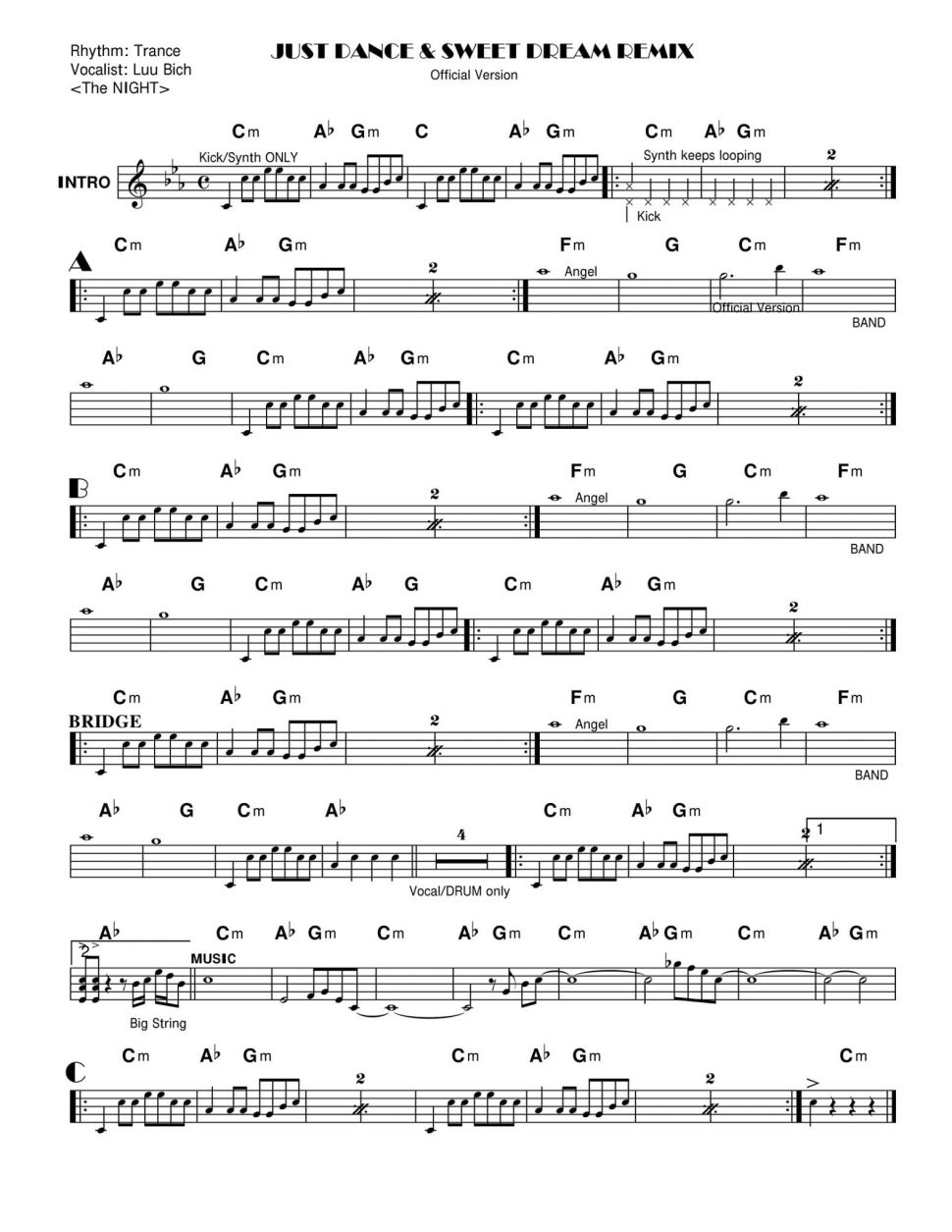 Just dance & sweet dream remix sheet