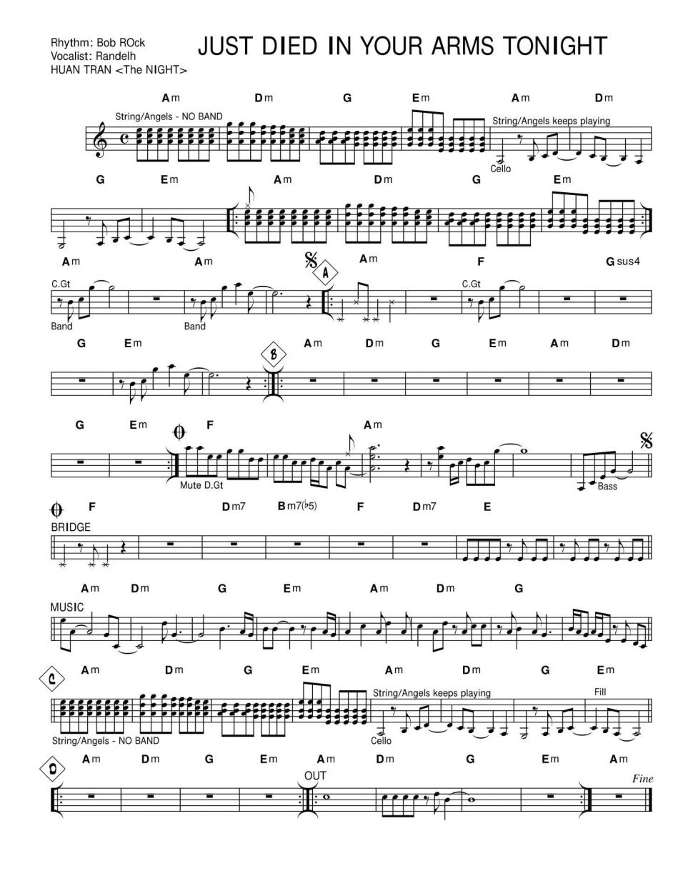 Just died in your arms tonight sheet