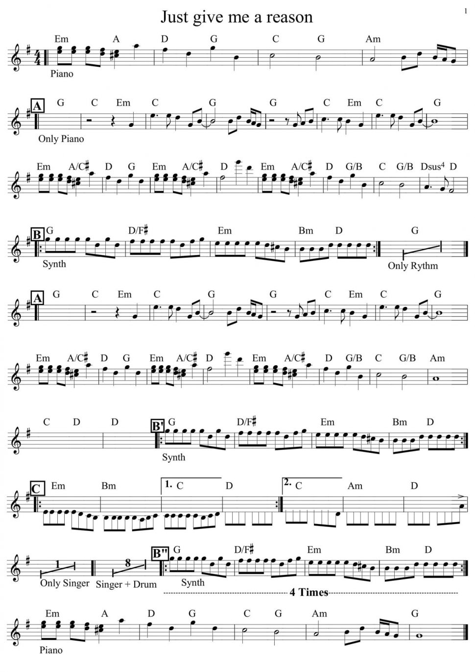 Just give me a reason sheet