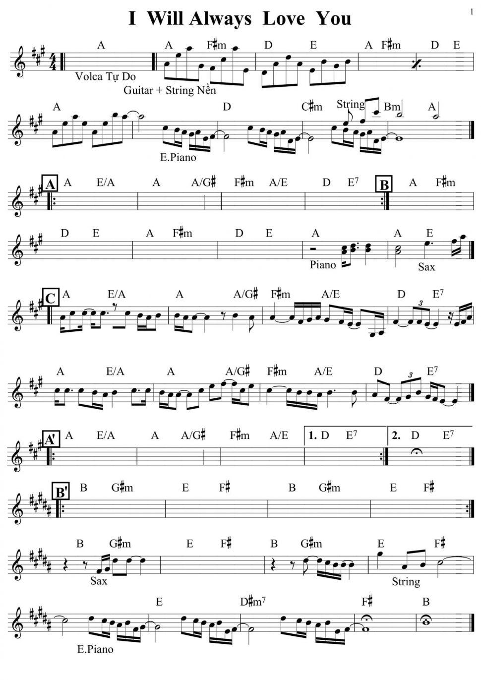 I Will Always Love You sheet