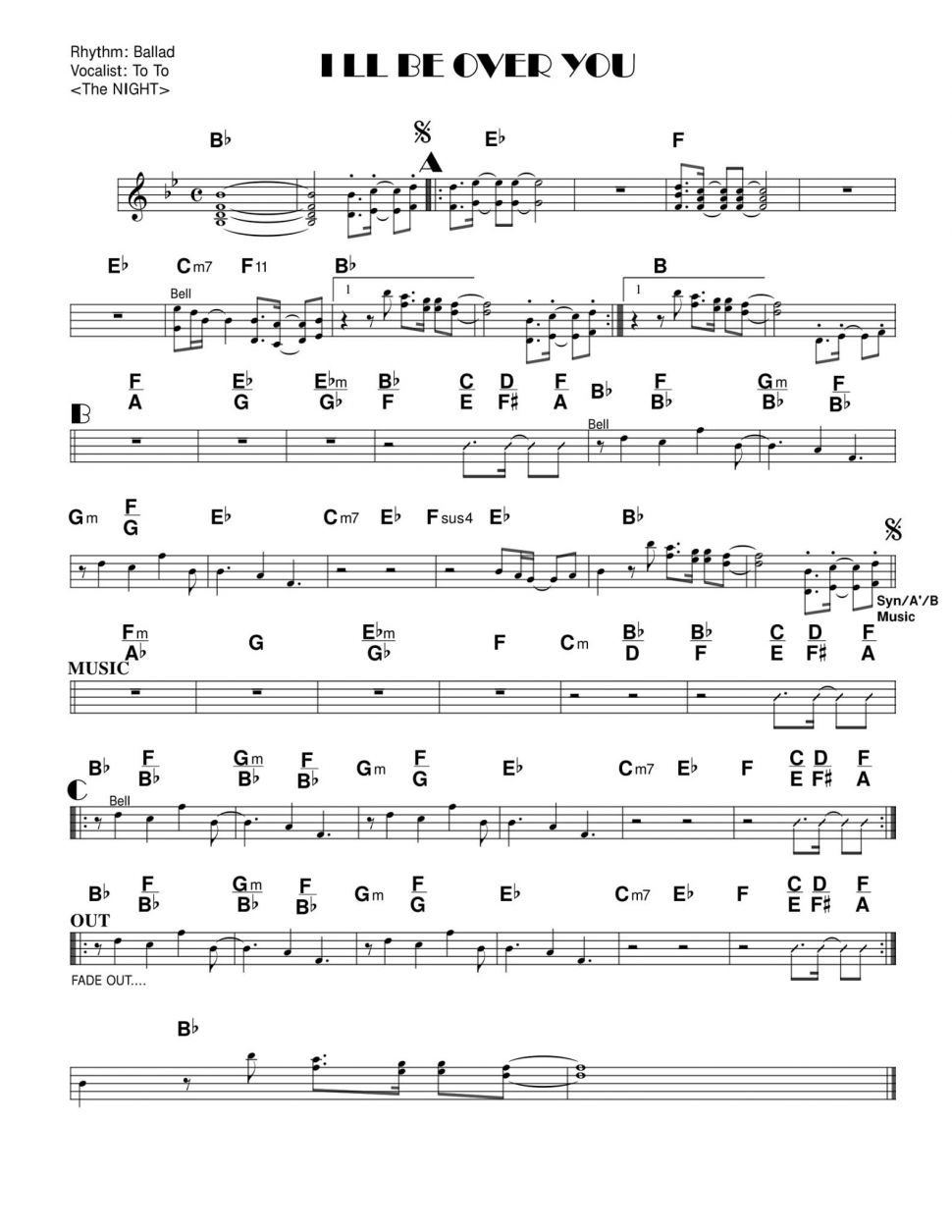 I'll Be Over You sheet