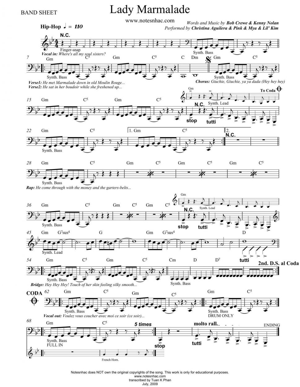 Lady Marmalade sheet