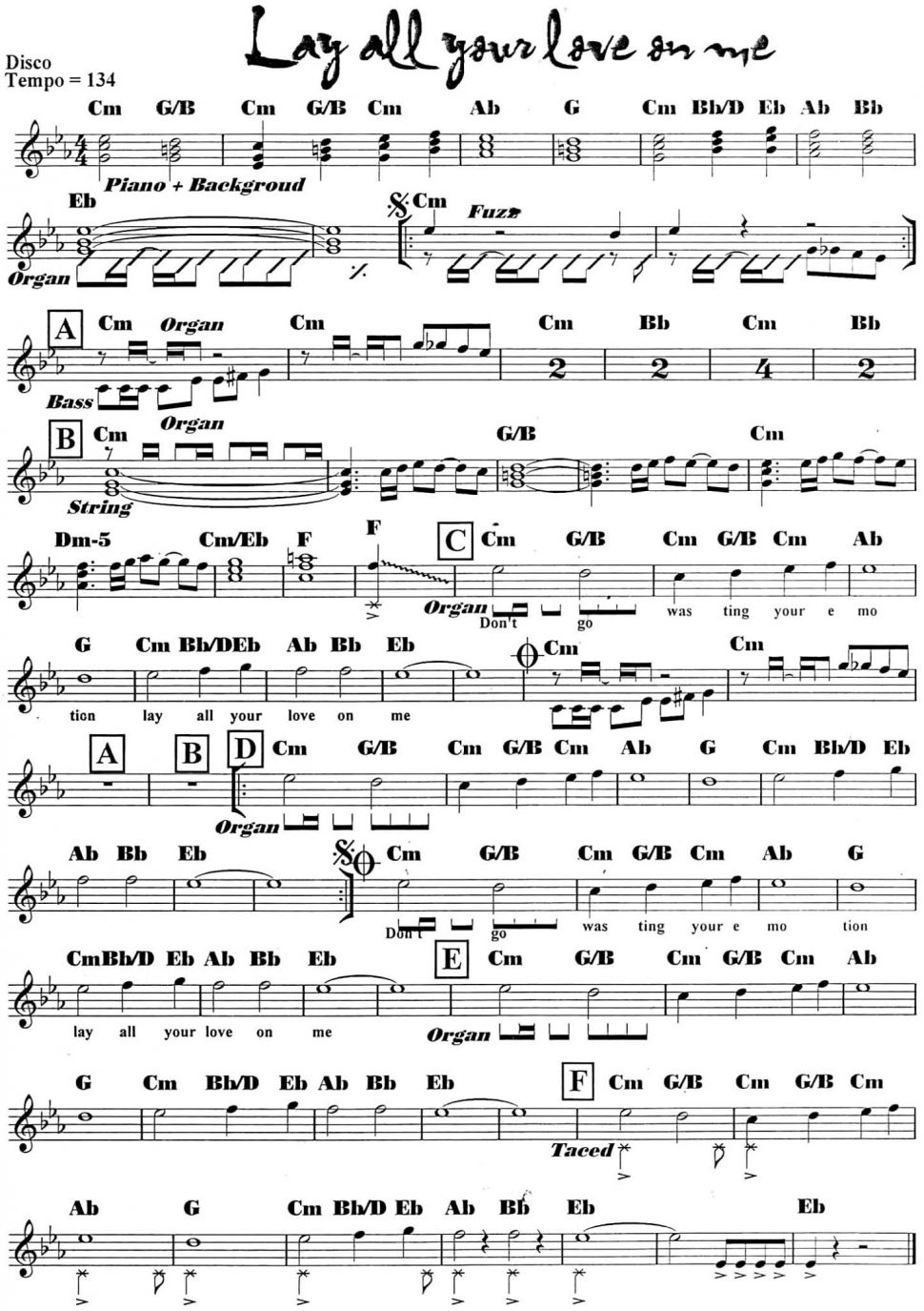 Lag All Your Love On Me sheet