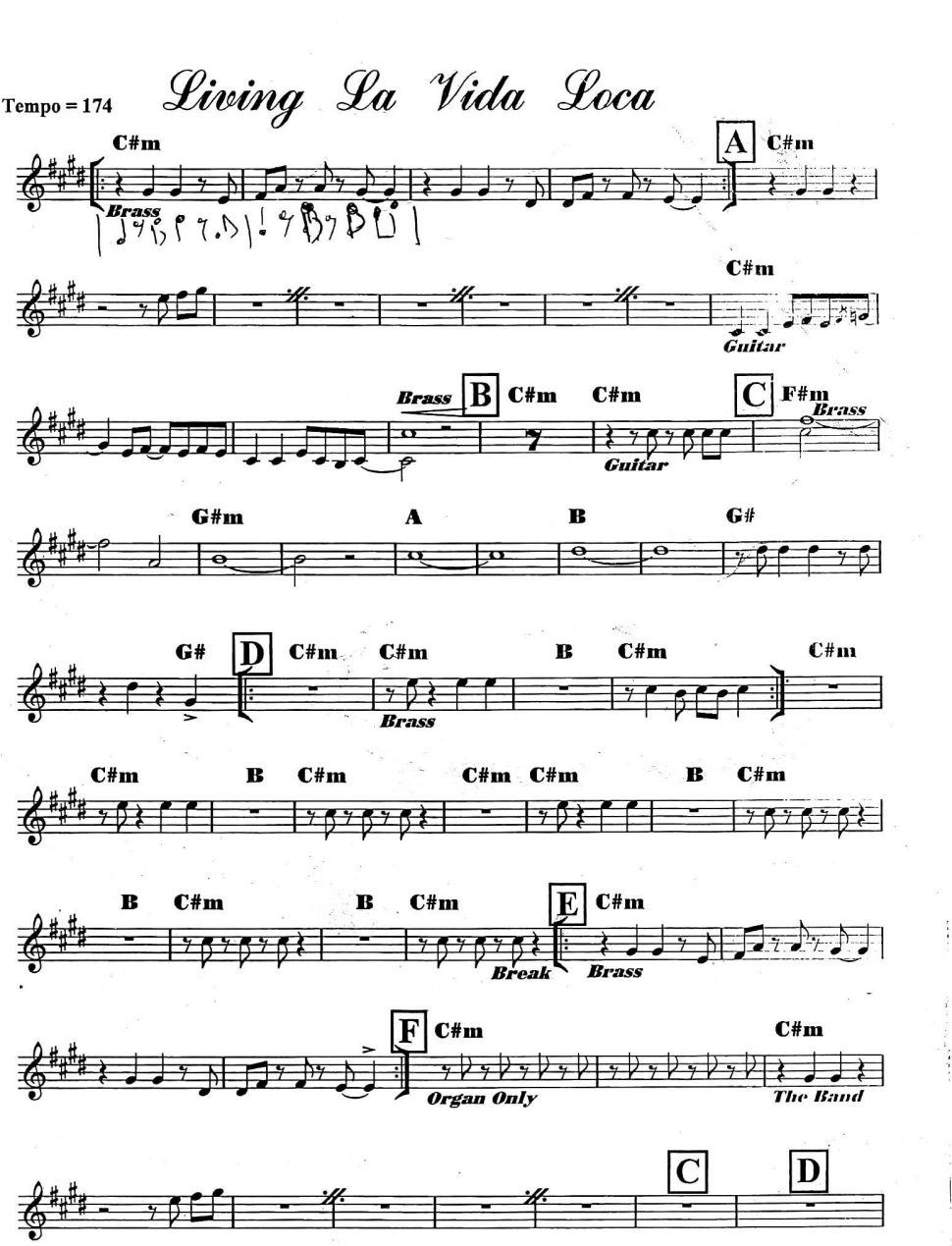 Living La Vida Loca sheet