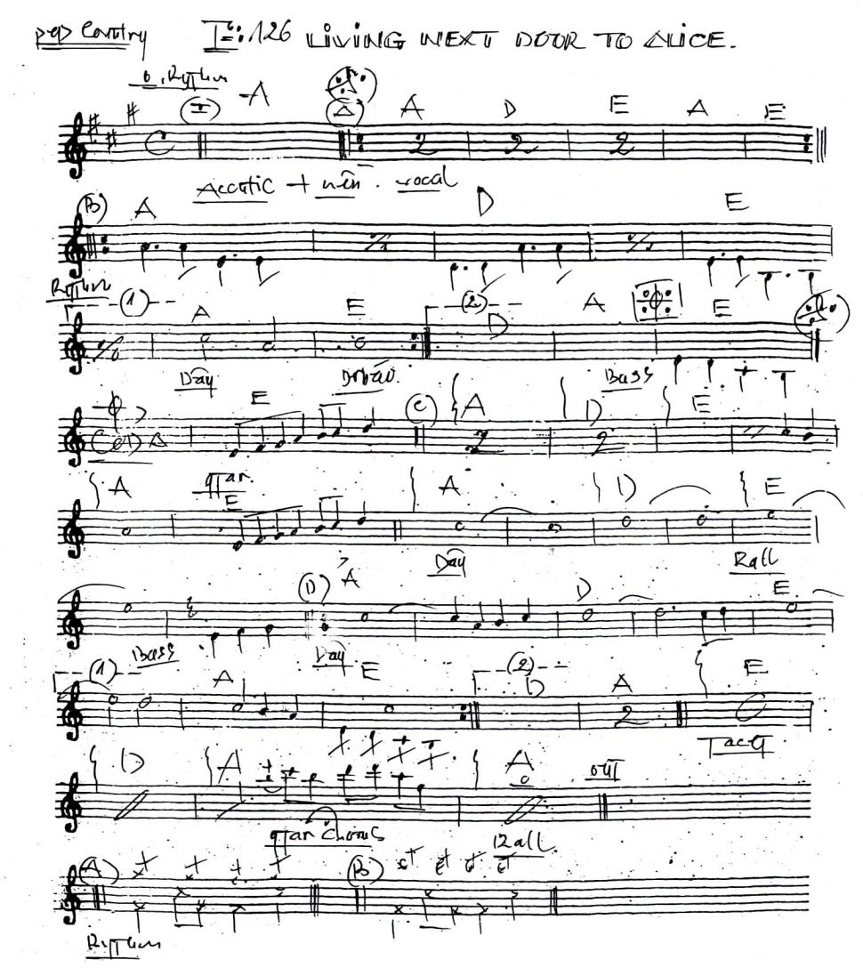 Living Next Door To Alice sheet