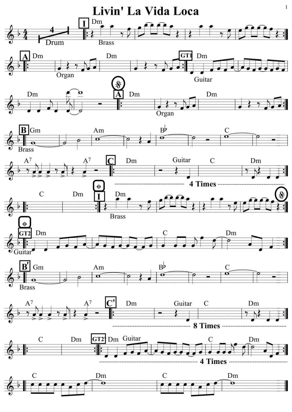 Livin'la Vida Loca sheet