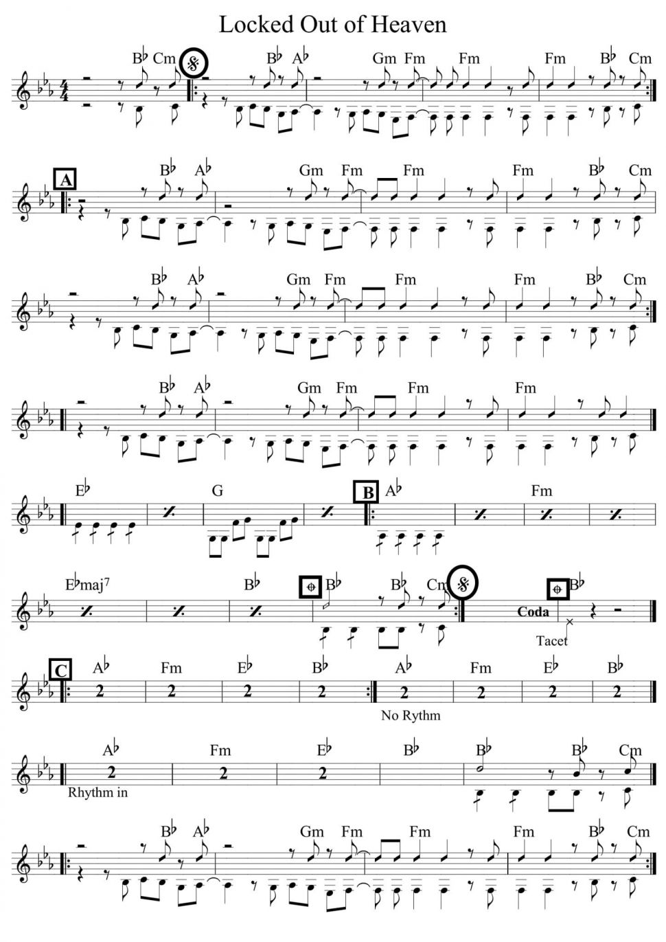 Locked Out Of Heaven sheet