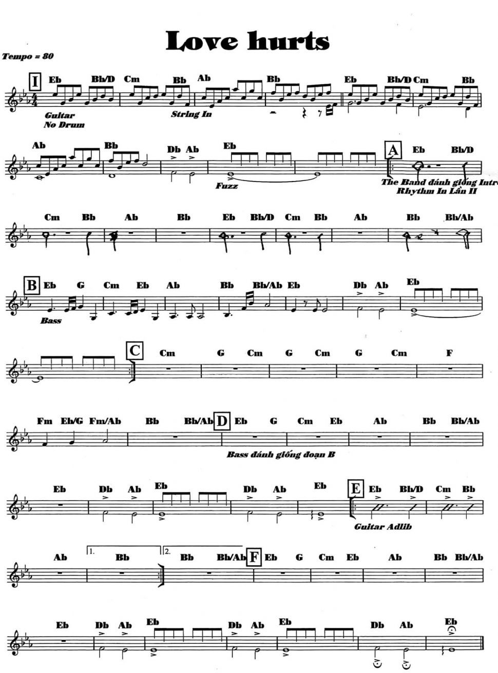 Love Hurts sheet