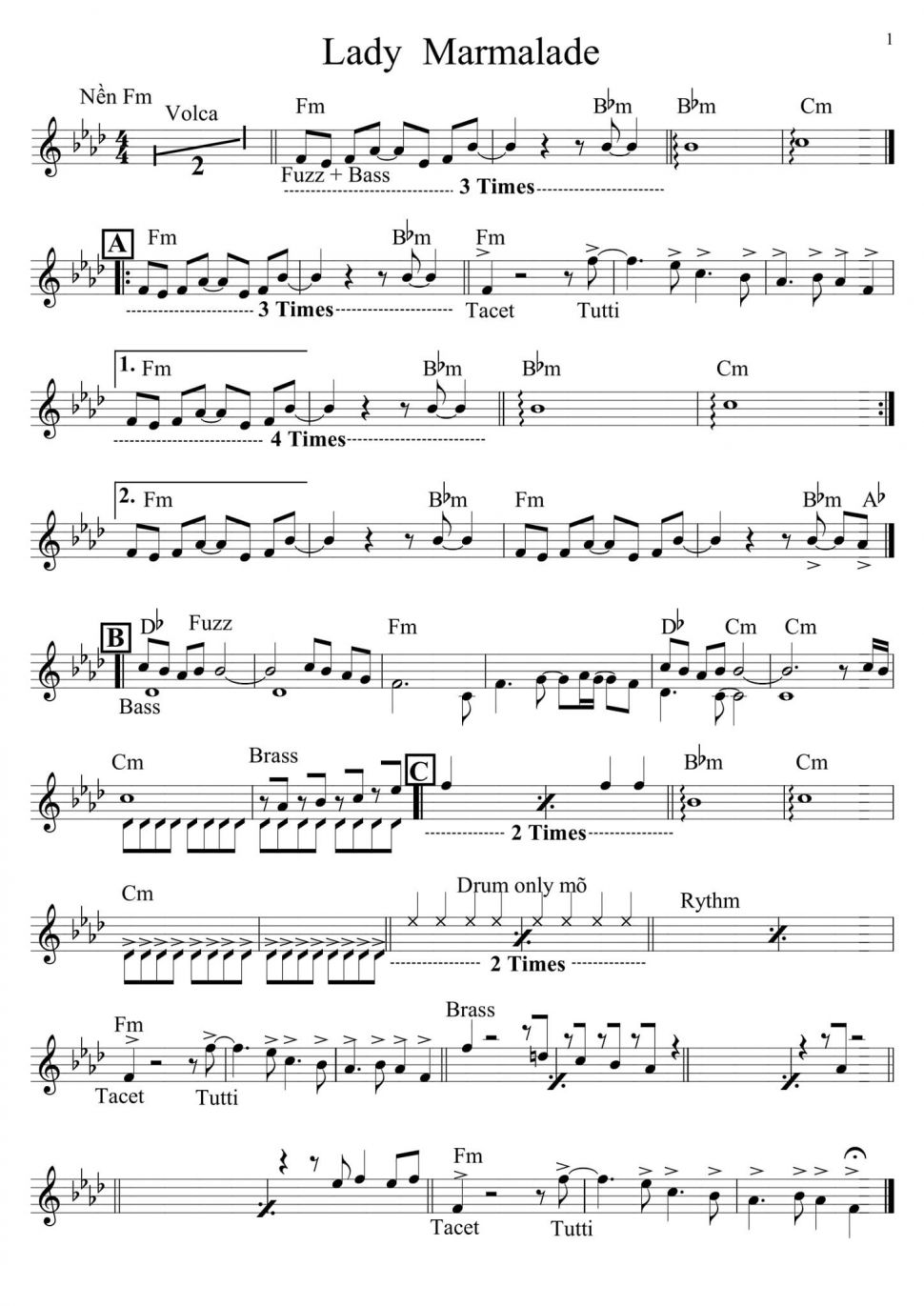 Lady Marmalade sheet