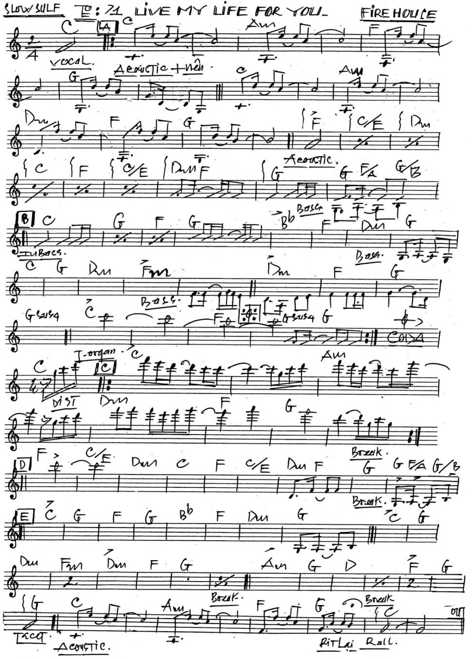 Live My Life For You sheet