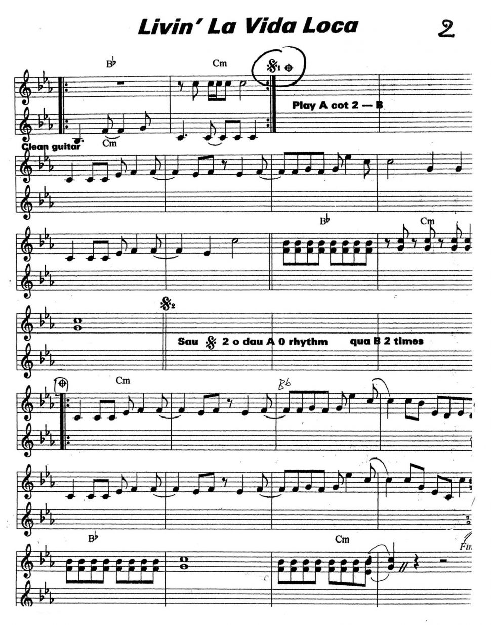 Livin'la Vida Loca sheet
