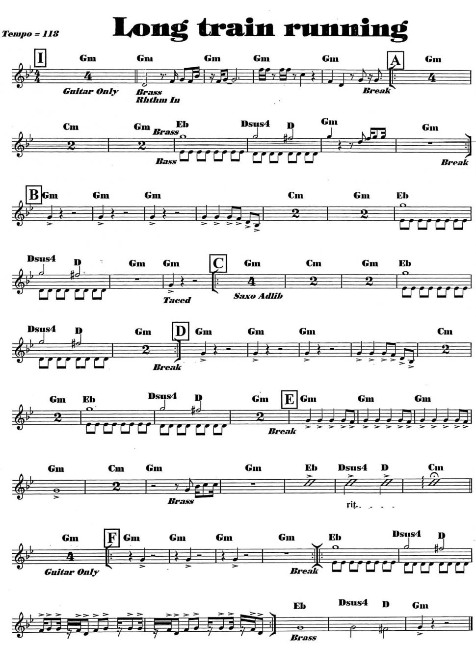 Long Train Running sheet