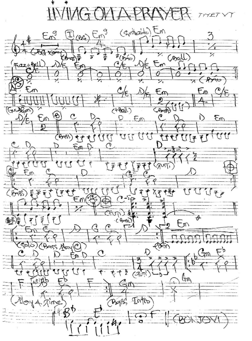 Living On A Prayer sheet