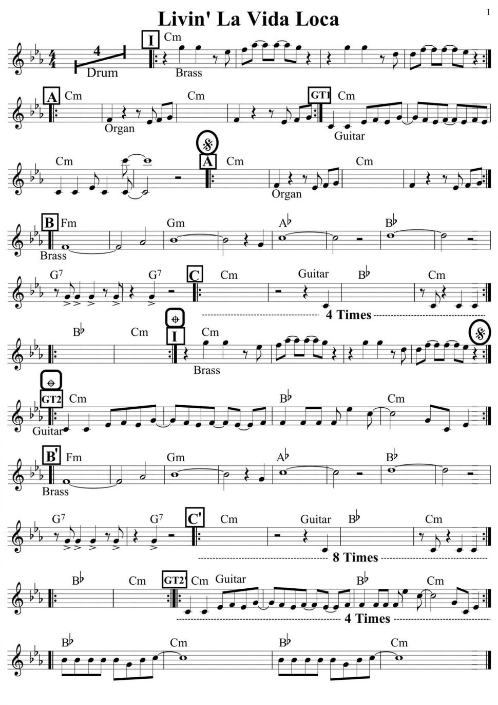 Livin'la Vida Loca sheet