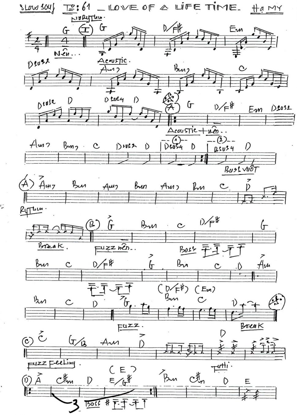 Love Of A Life Time sheet