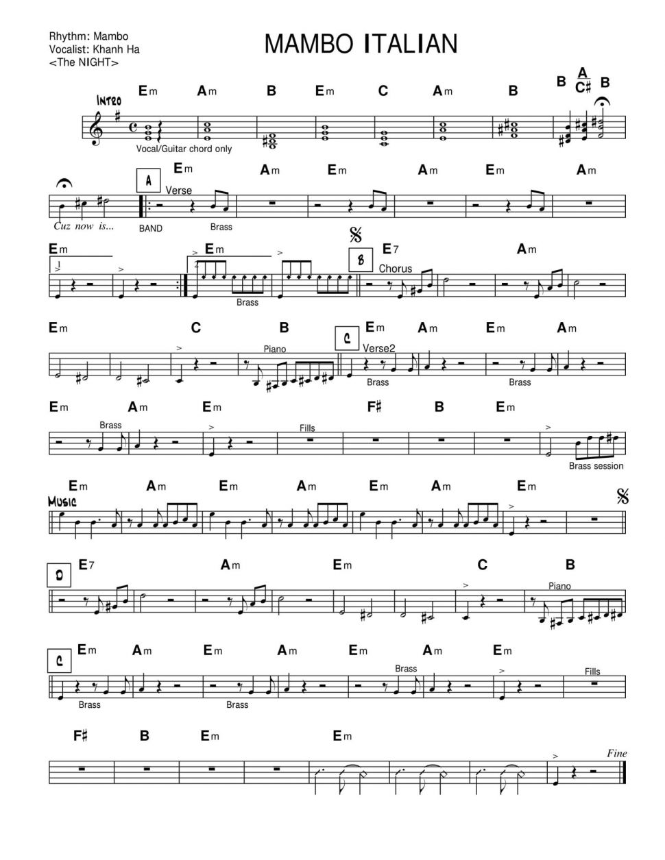 Mambo Italian sheet
