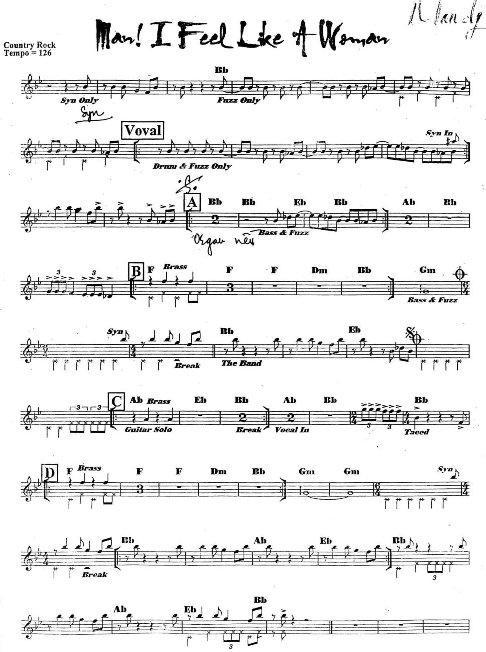 Man! I Feel Like A Woman sheet