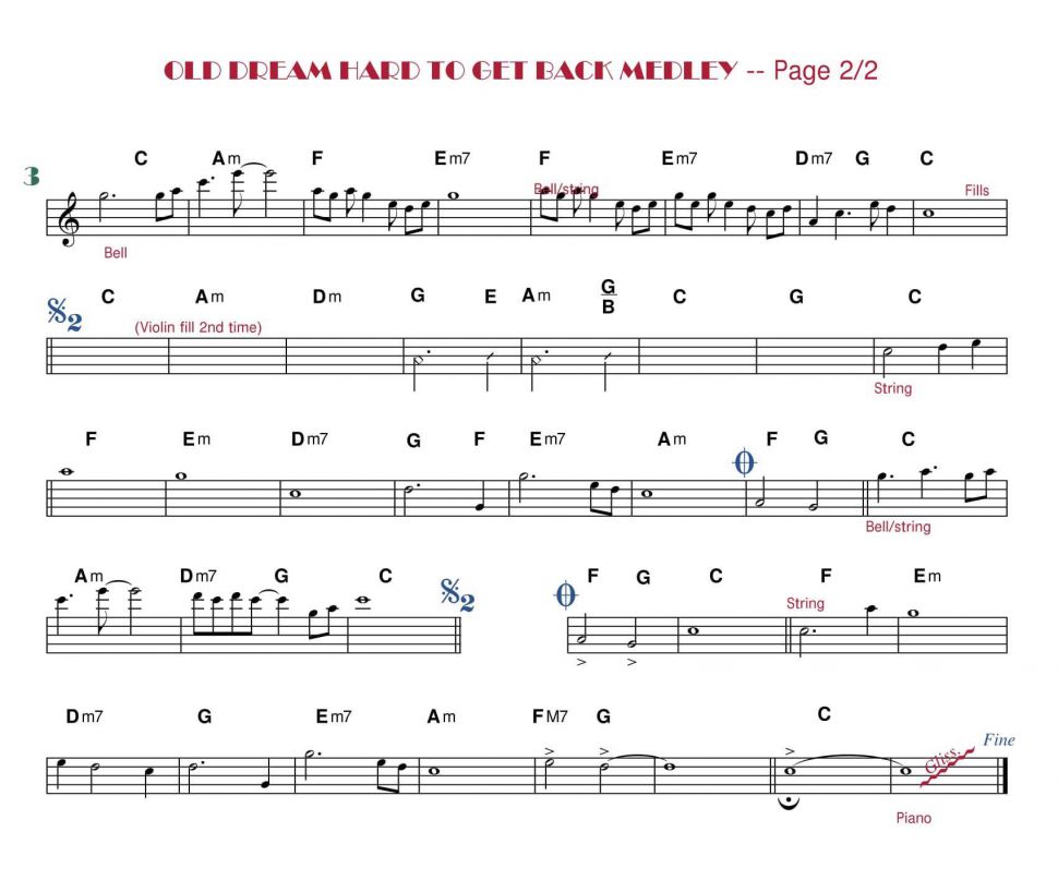 Old Dream Hard To Get Back Medley sheet