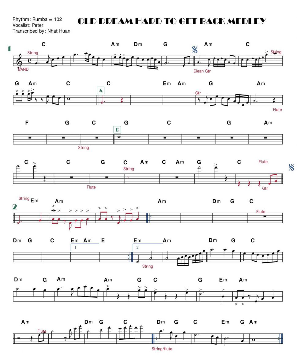 Old Dream Hard To Get Back Medley sheet