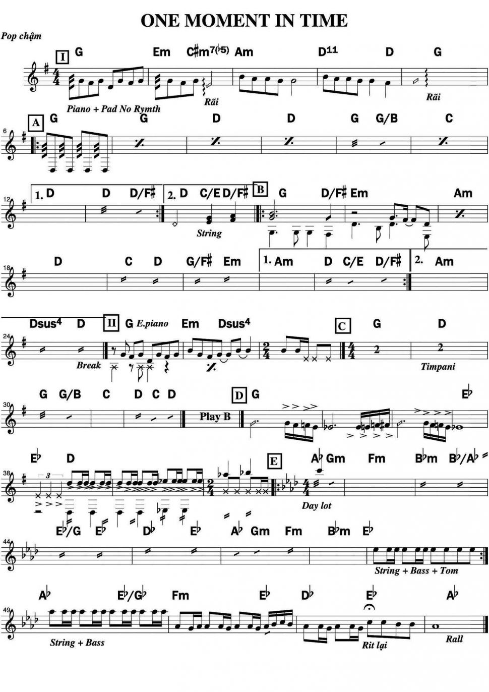 One Moment In Time sheet