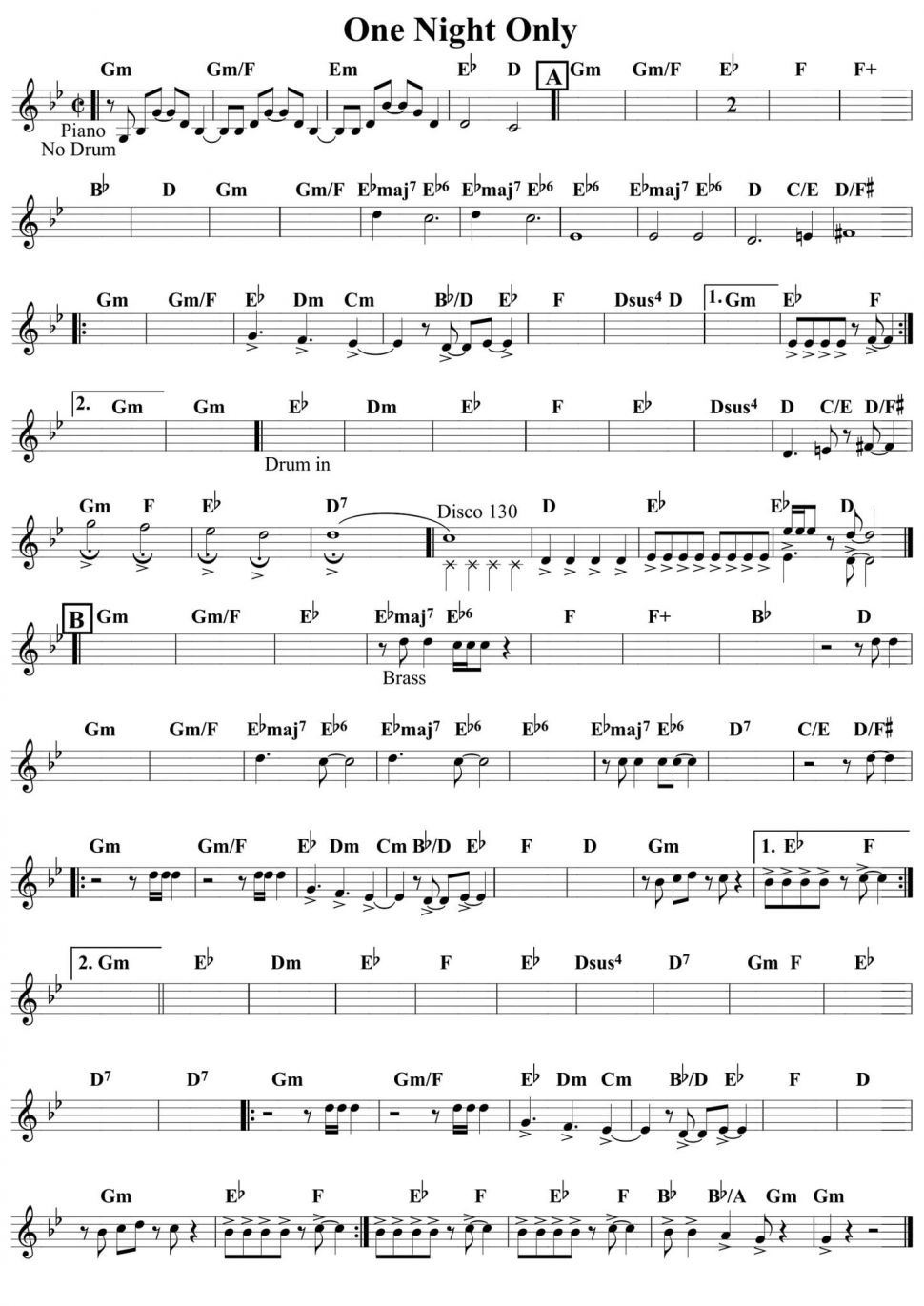 One Night Only sheet