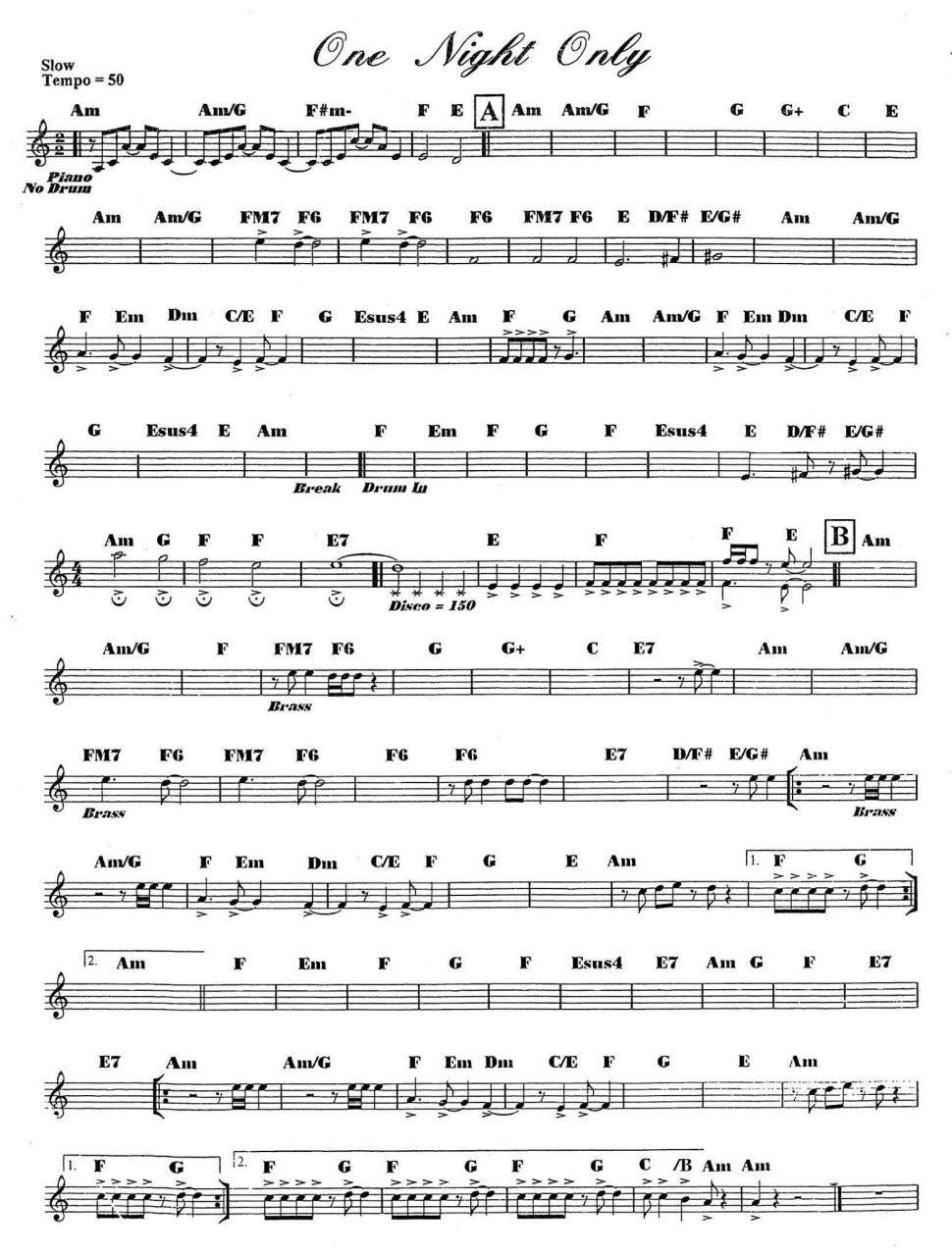 One Night Only sheet