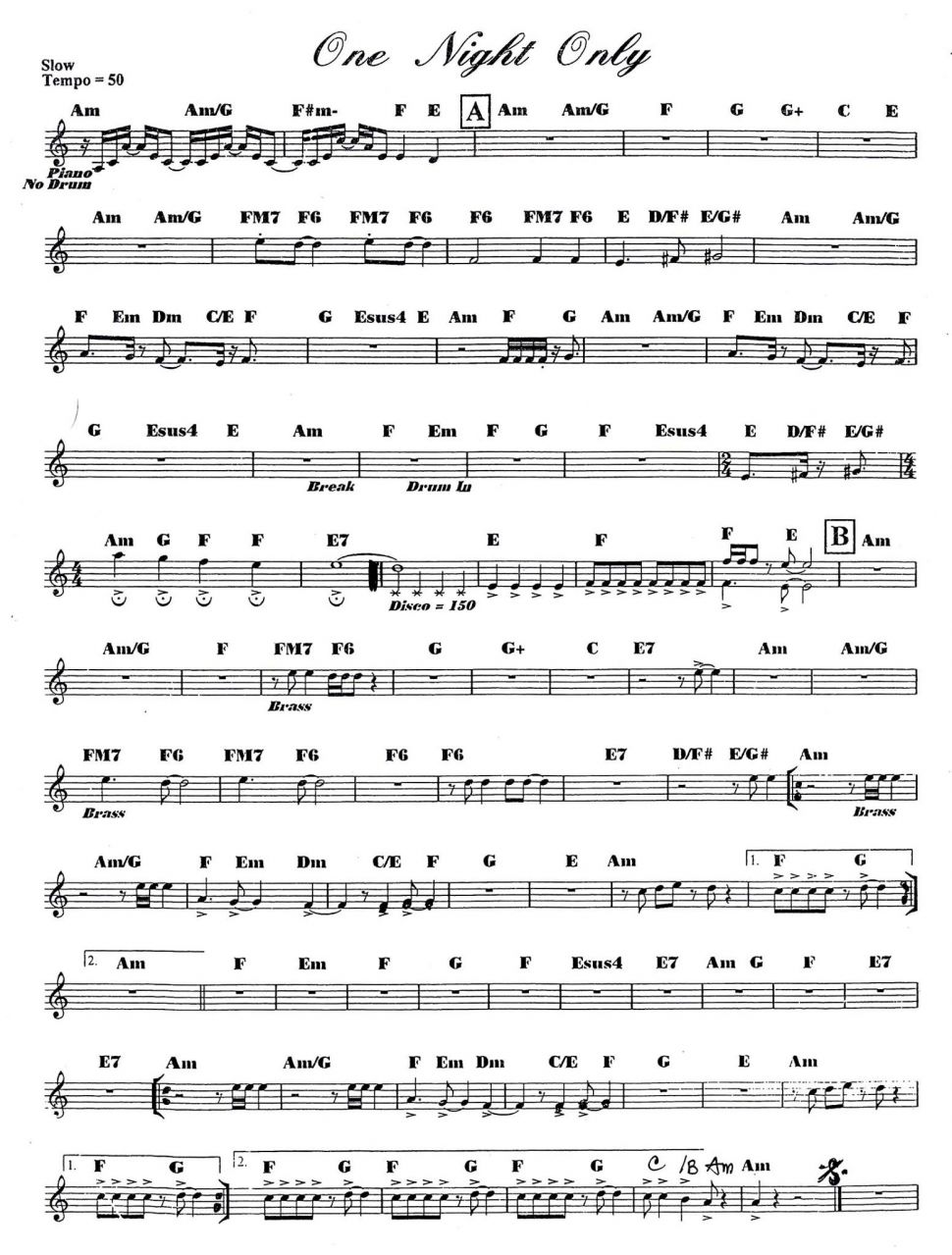 One Night Only sheet