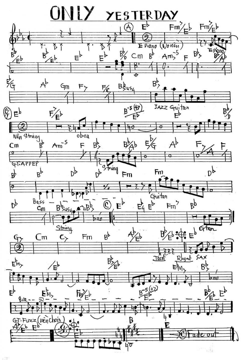 Only Yesterday sheet