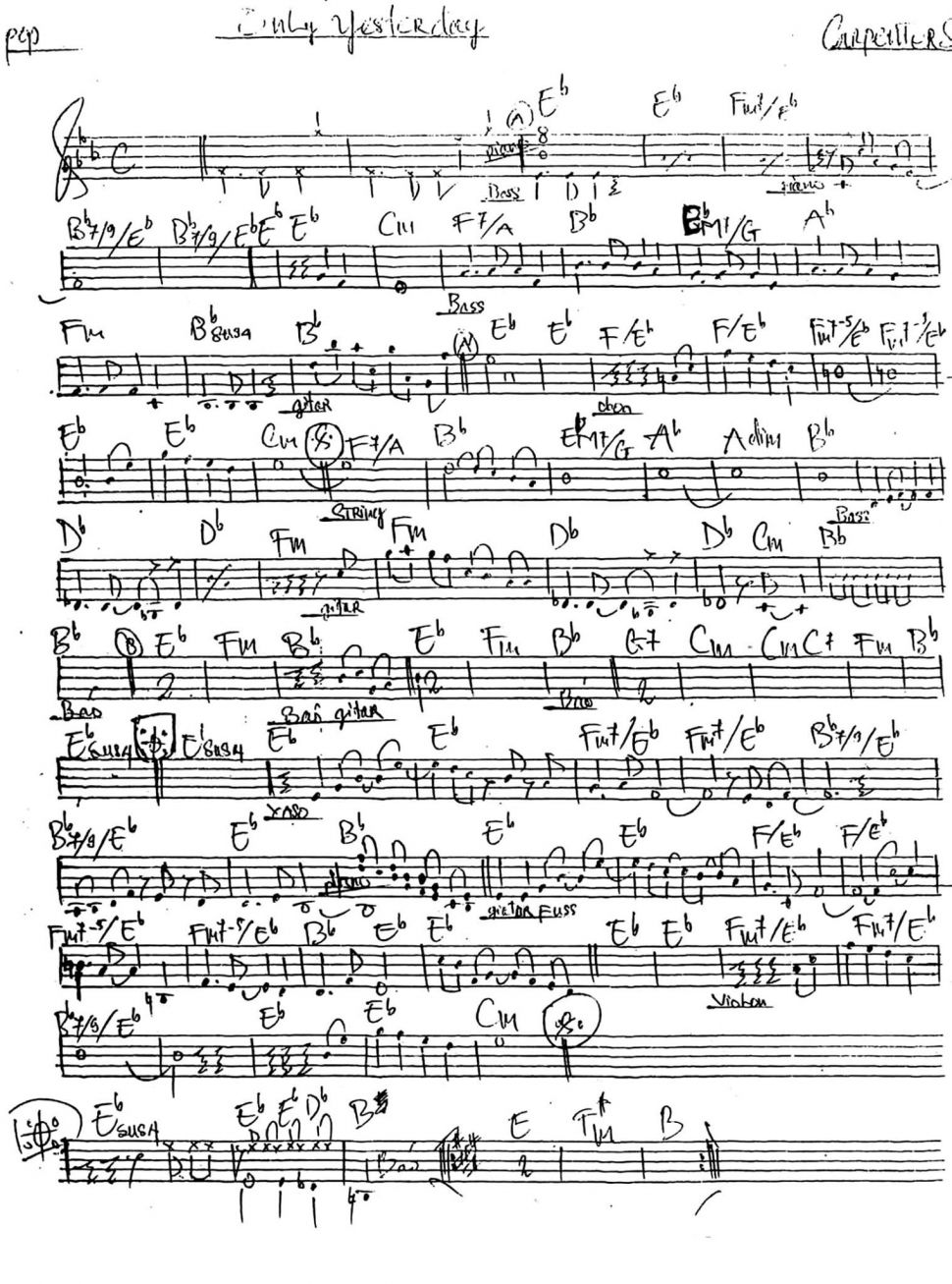 Only Yesterday sheet