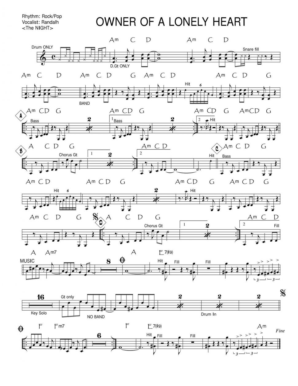 Owner Of A Lonely Heart sheet