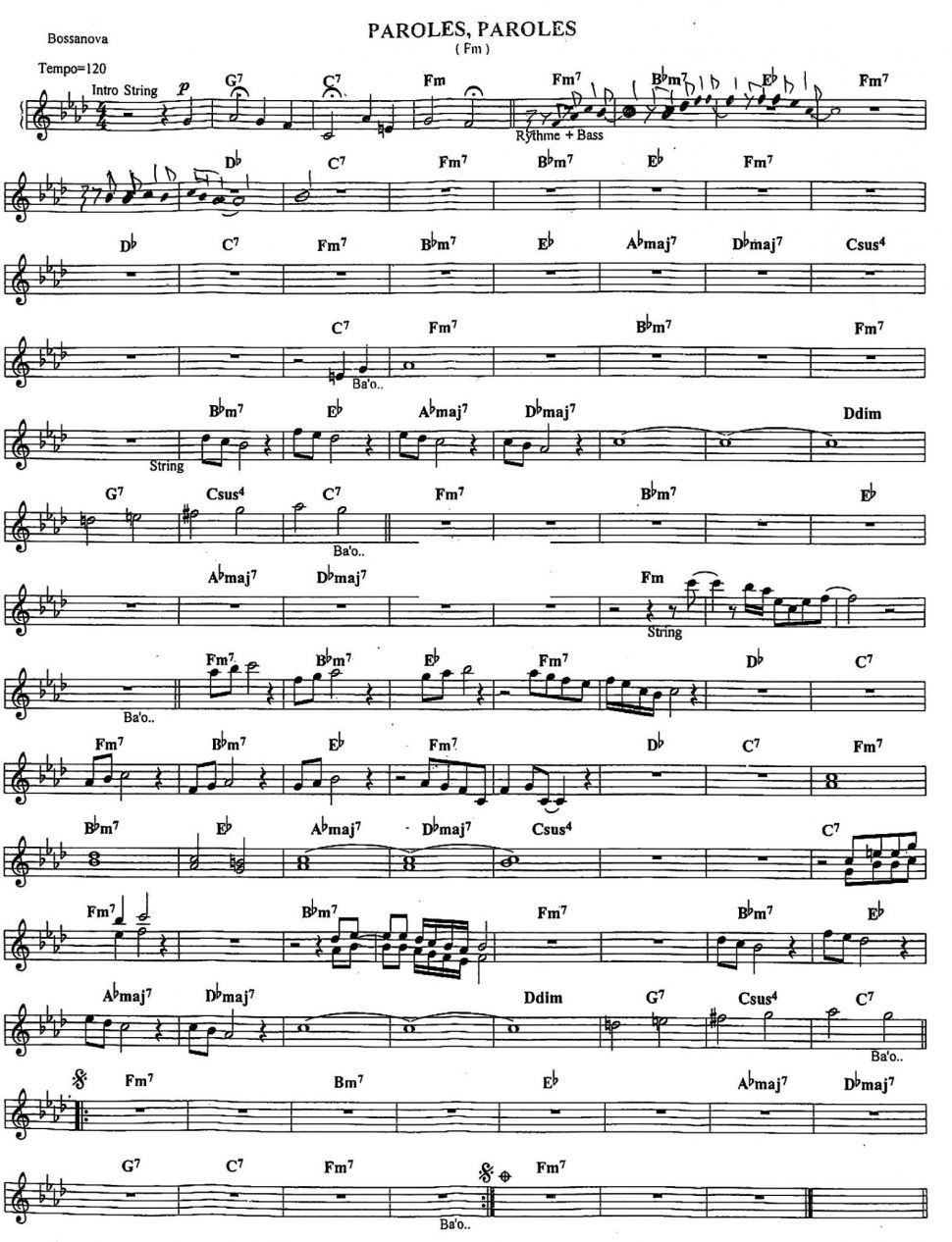 Paroles Paroles sheet
