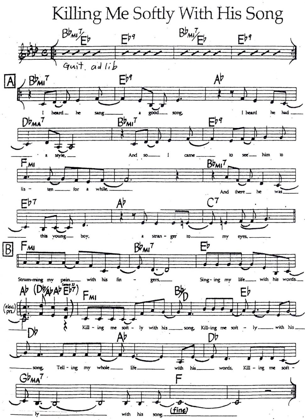 Killing me softly with his song sheet