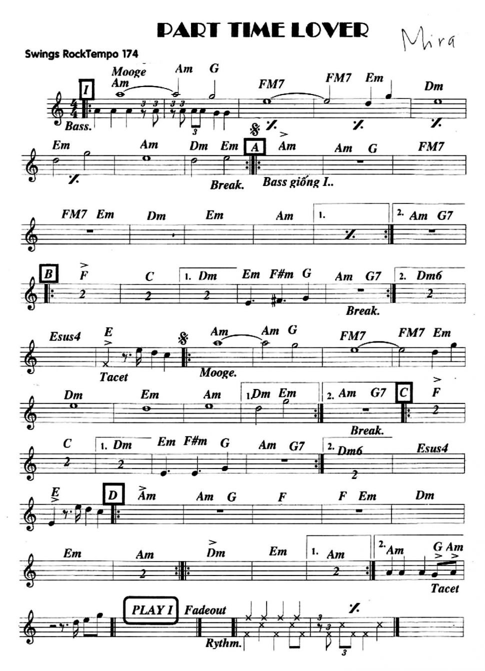 Part Time Lover sheet