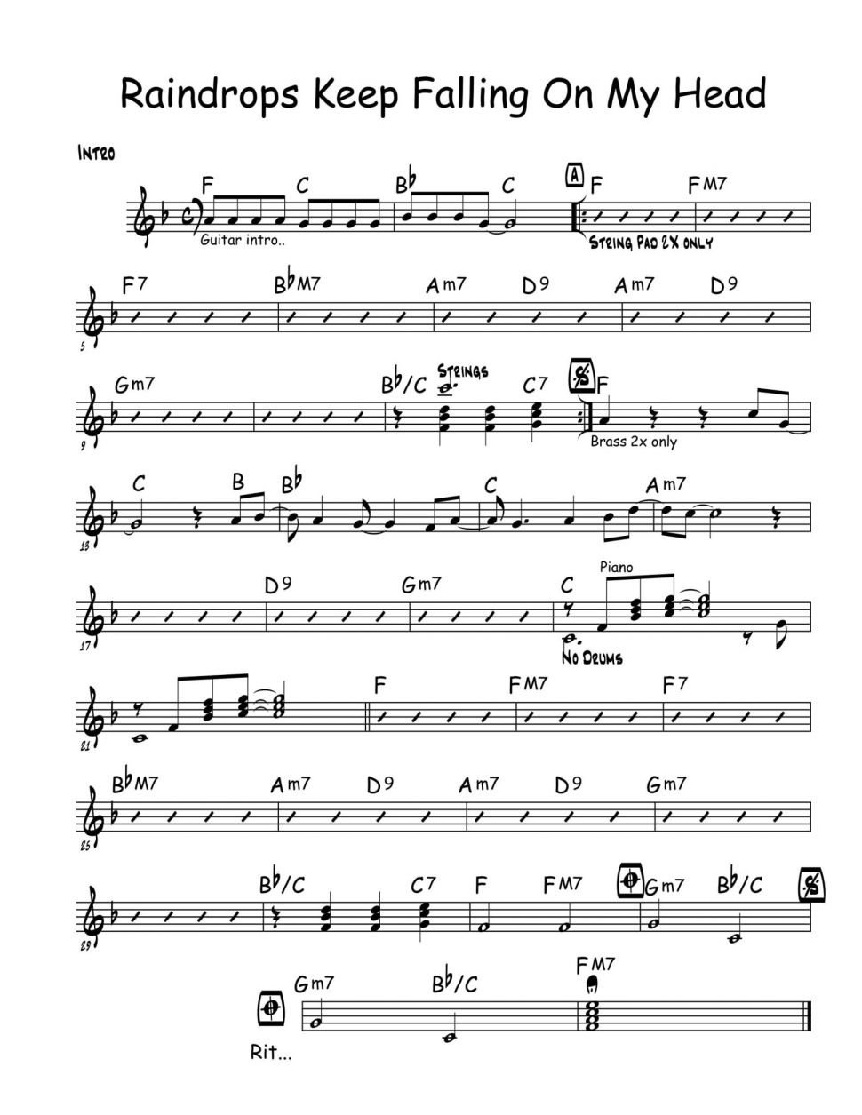 Raindrops Keep Falling On My Head sheet